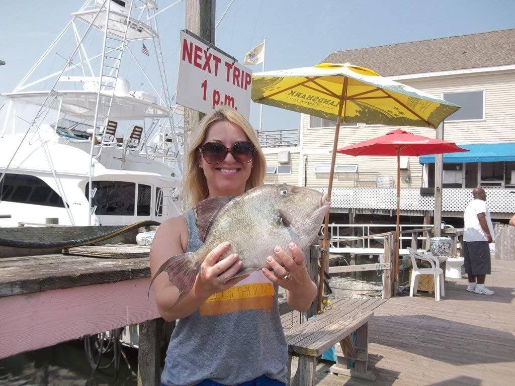 Leanne Santiago and her big trigger fish. 