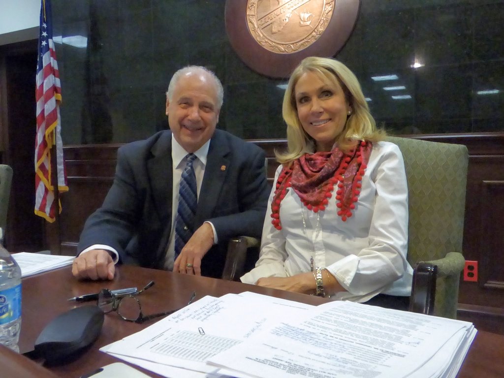 Clerk of the Board Elizabeth Bozzelli and Freeholder Director Gerald Thornton.