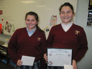 North Wildwood Veterans of Foreign Wars Post 5941 announce 2015 "Patriotic Essay" winners Allie Fiore and Marina Zola from Cape Trinity Catholic.