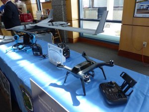 Display of Federal Aviation Administration drones at Cape May-Lewes Ferry Terminal April 22 as emergency managers from throughout the state met to discuss potentials of drone aircraft after storms and disasters.