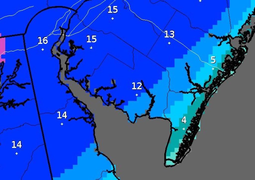 National Weather Service's latest snowfall forecast map.