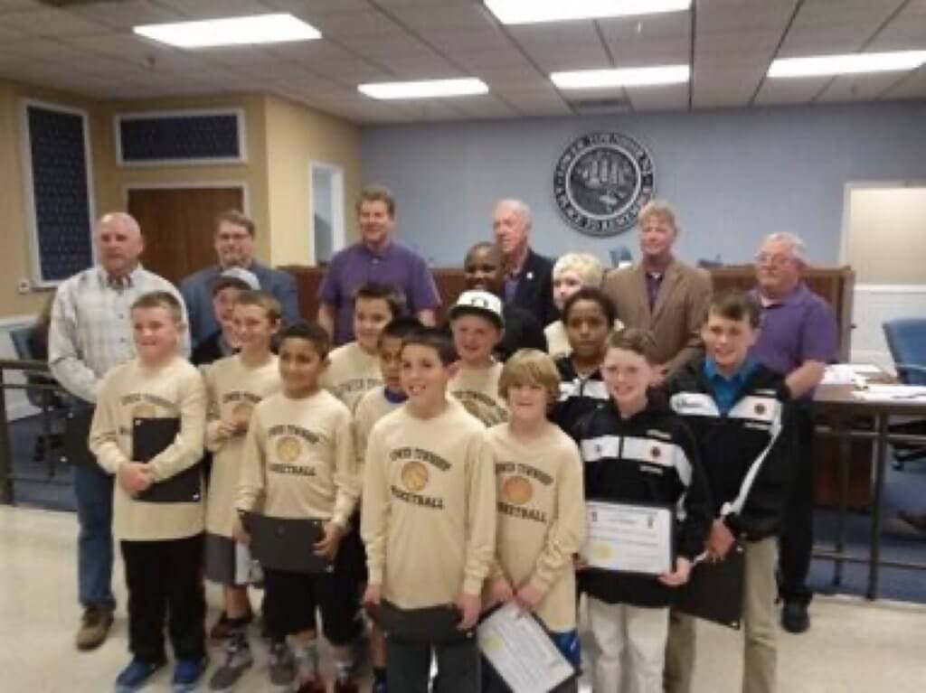 Lower Township Council recognizes the third and fourth grade Lower Township basketball team for winning the 2016 South Shore League boys championship for the second year in a row.