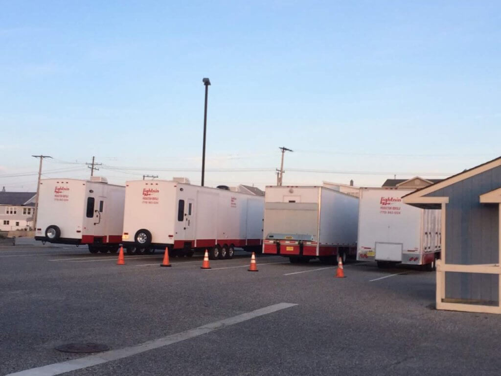 Trailers like these were parked at the North Wildwood boat ramp as filming takes place throughout the shore area for a movie called "Wetlands."