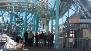 Members of the media tour the Great Nor'easter under construction.