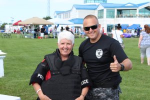 Lower Township Police Department marked the event at the Cape May-Lewes Ferry Terminal by letting citizens try on gear worn by Cape May County SWAT Team members.