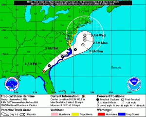 Latest forecast from NWS National Hurricane Center.