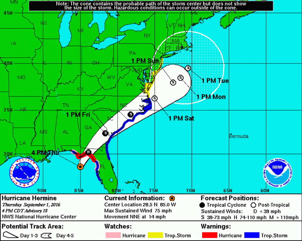 Latest forecast from NWS National Hurricane Center.