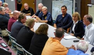 Lt. Gov. Kim Guadagno visited Cape May County Office of Emergency Management operations center Sept. 4 to brief mayors and county officials on steps being taken in the event that Tropical Storm Hermine impacted the county. Accompanied by DEP Commissioner Robert Martin