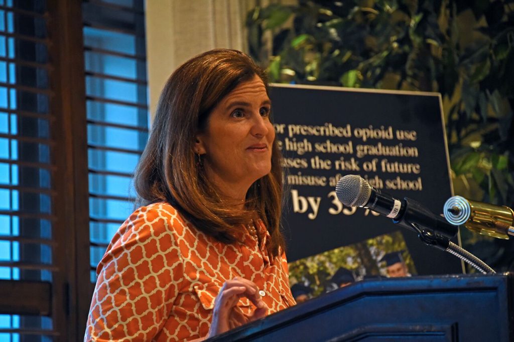 First Lady Mary Pat Christie addresses the Community in Crisis Task Force event at the Bernards Inn on Thurs. evening April 21