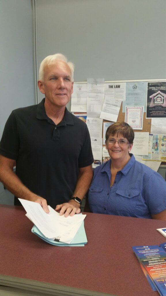 Clarence “Chuck” Lear submits petition to Cape May City Clerk Louise Cummiskey July 12.