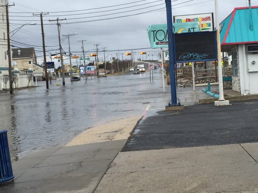 Tidal flooding at the base of the George Redding Bridge leaving Wildwood around 8:45 a.m. Feb. 8.