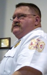 County Fire Marshal Conrad Johnson explains the working of the county's Regional Urban Search Team to freeholders May 10.