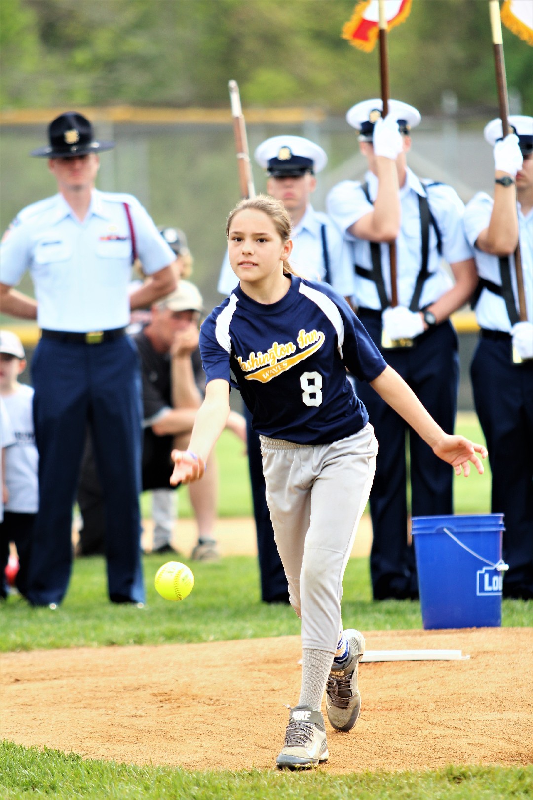 Michelle Hughes was one of the Lower Cape May Little Leaguers to throw one of the first pitches at Lower Cape May Little League Opening Day April 29.