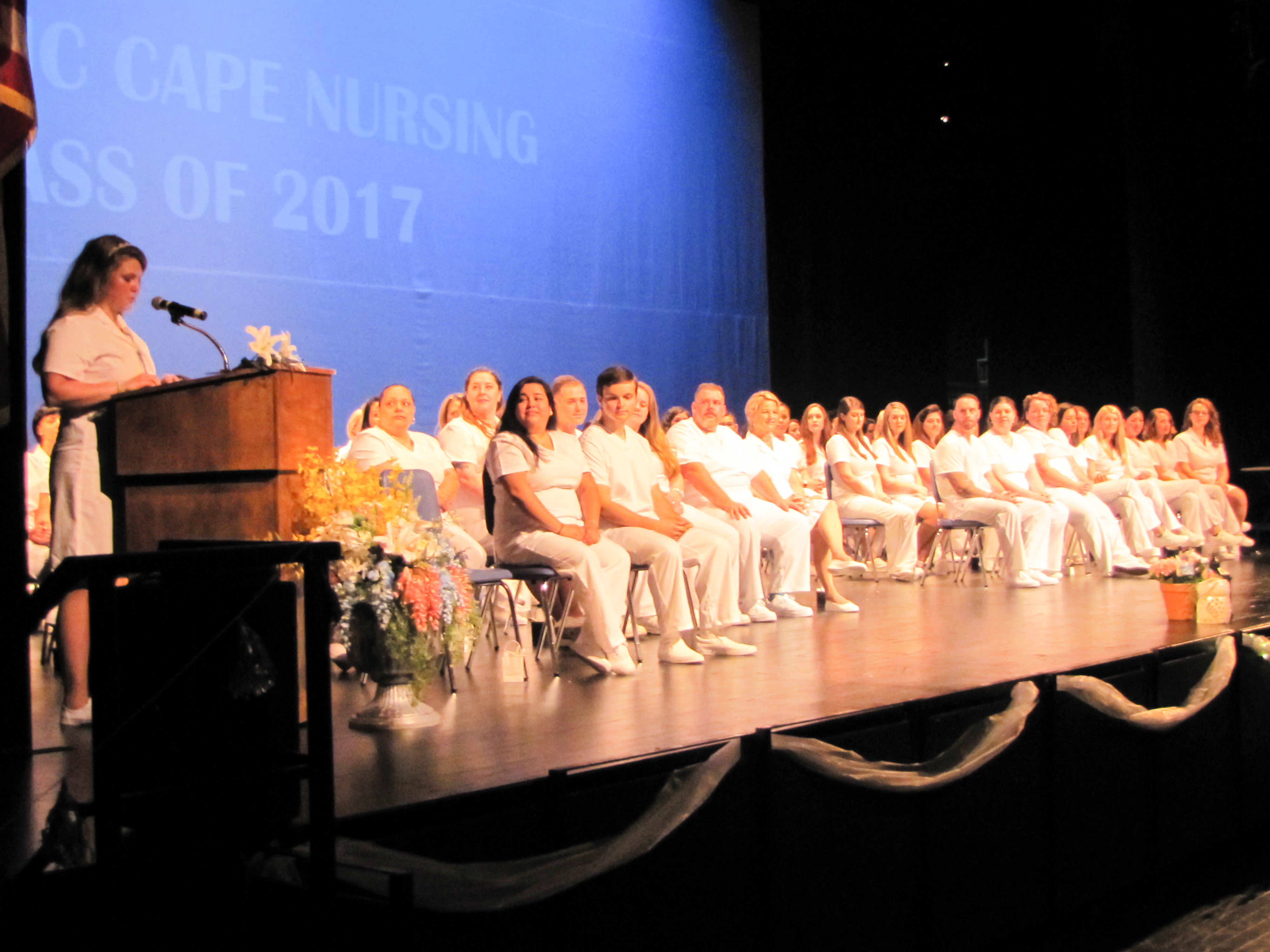 Nursing Class President Brittany Jones of Rio Grande speaks to graduates at the 2017 Pinning Ceremony at Middle Township Performing Arts Center on May 17.