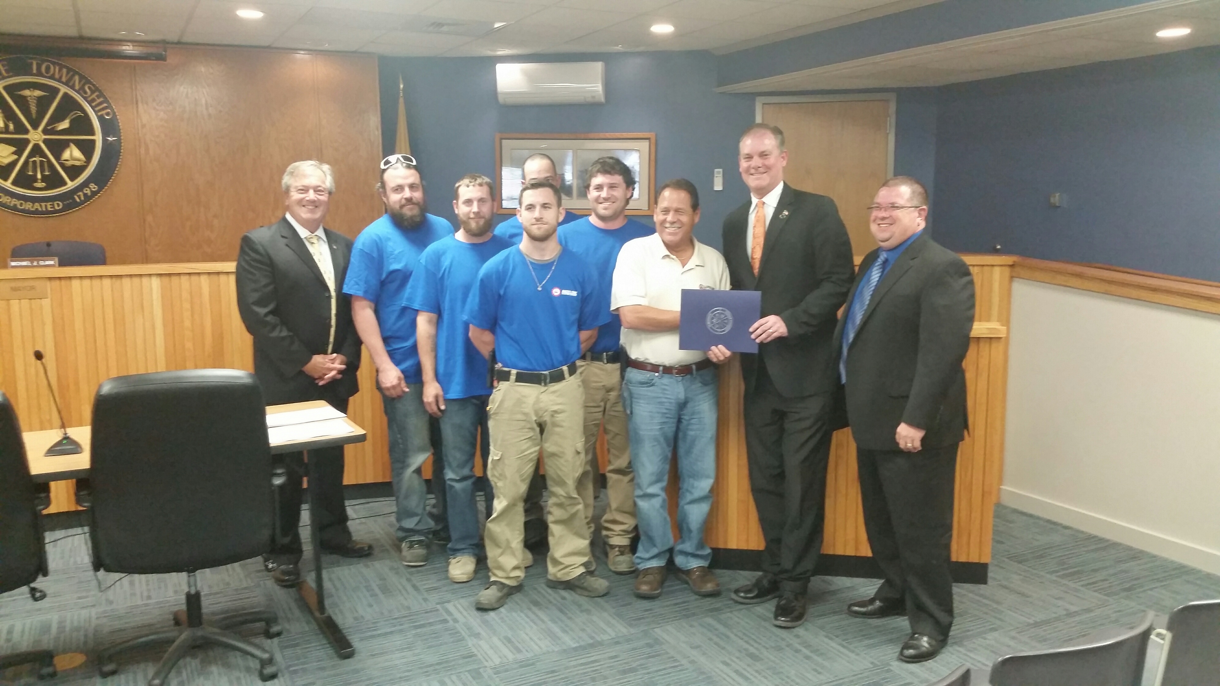 Middle Township's governing body presents a Middle Matters Award to Anzelone Electric and its founder Tony Anzelone.