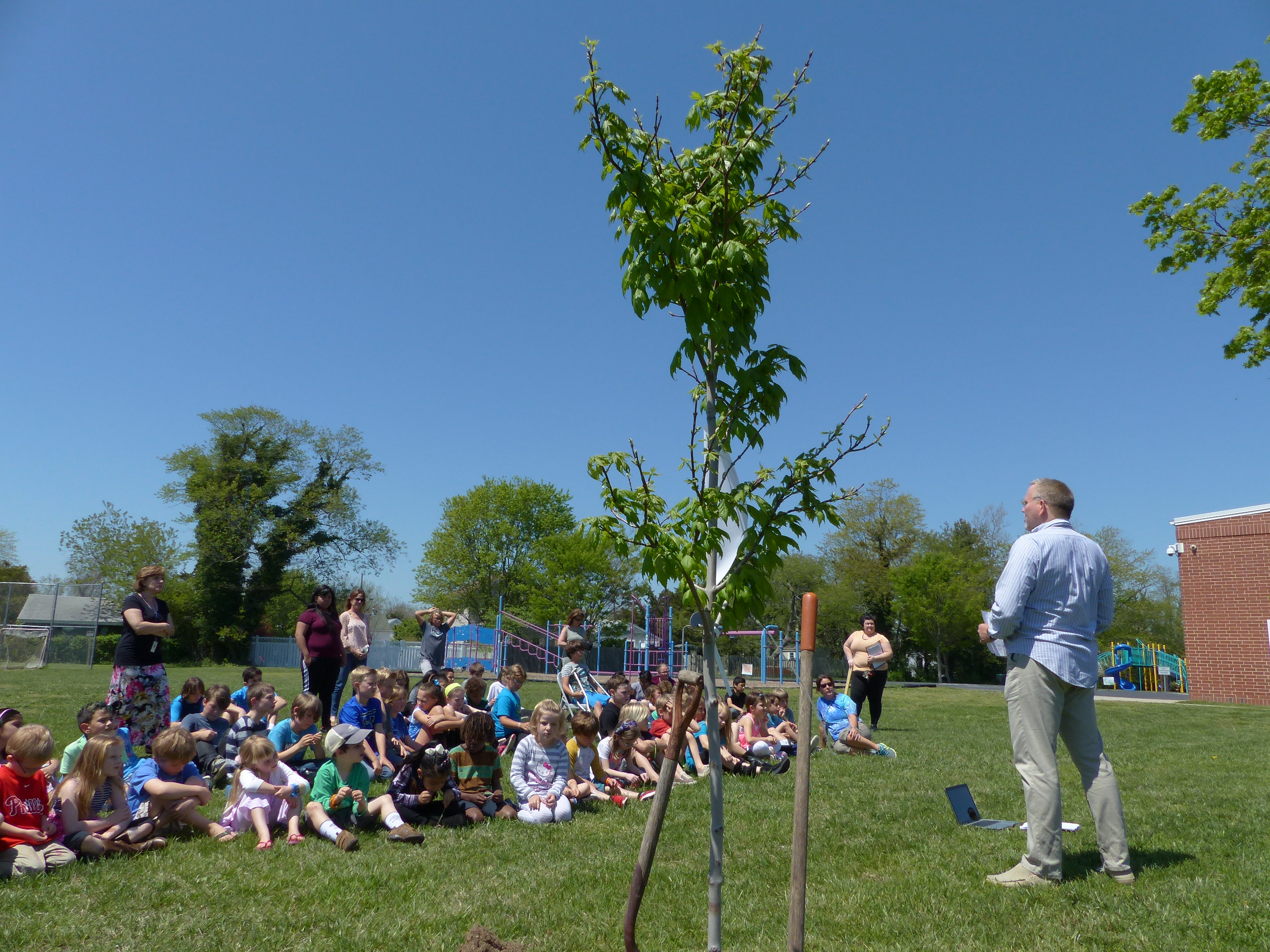 West Cape May Deputy Mayor Peter Burke addresses students of West Cape May Elementary School April 28