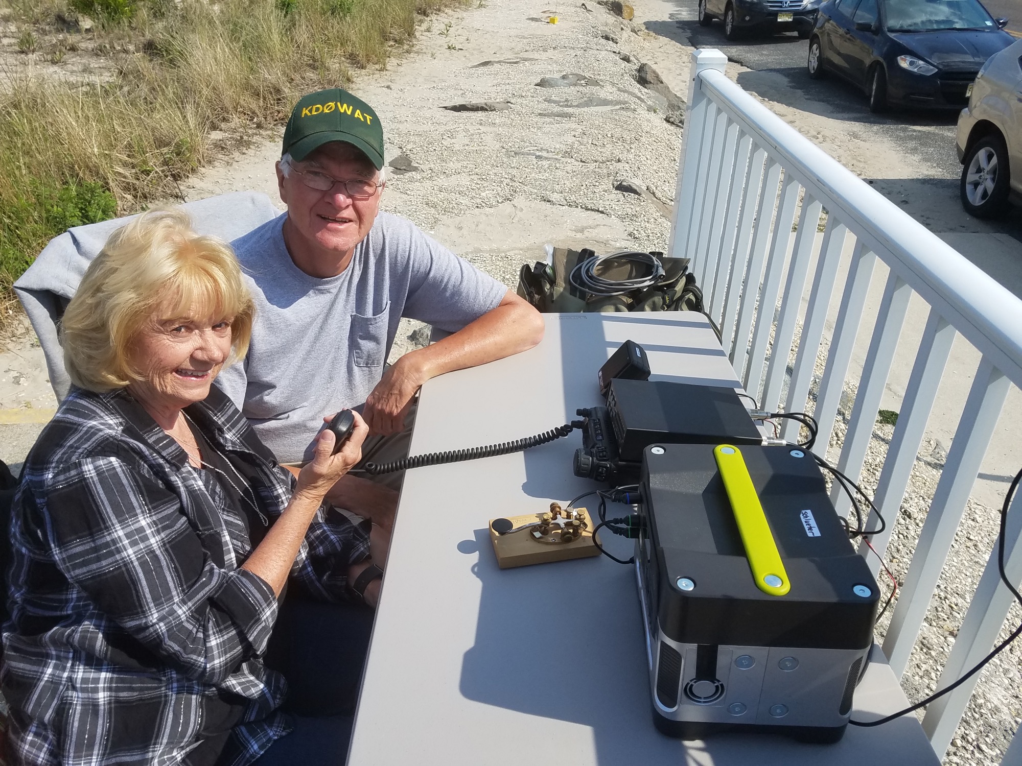 Barbara and Wayne Schlueter brought their ham radio equipment to the beach June 1