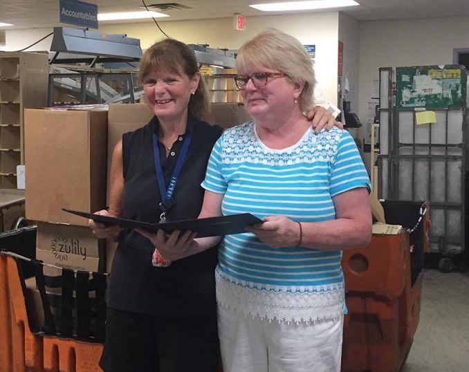 Cape May resident Barbara Johnson was honored at her retirement from the Cape May Court House post office by Postmaster Cindy Yeshgosh.