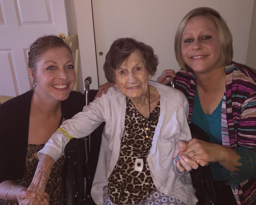 Pauline Hall celebrates her 100th birthday July 30. Her nieces Michelle Barela