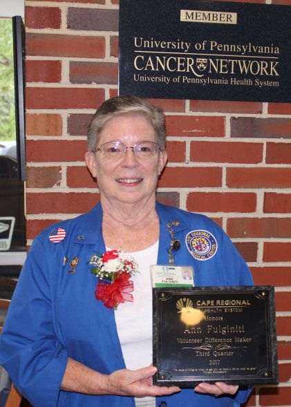 Ann Fulginiti Honored as Cape Regional’s Difference Maker Volunteer for the Third Quarter