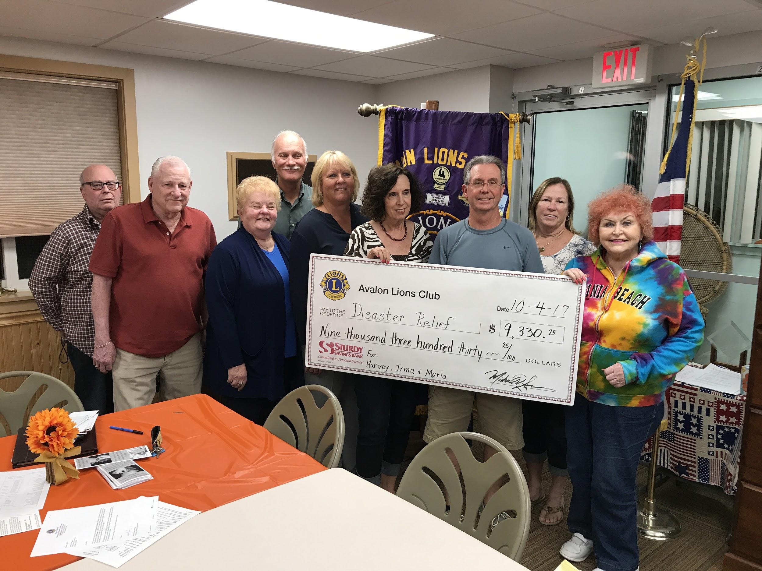 Avalon Lions Make Donation for Disaster Relief