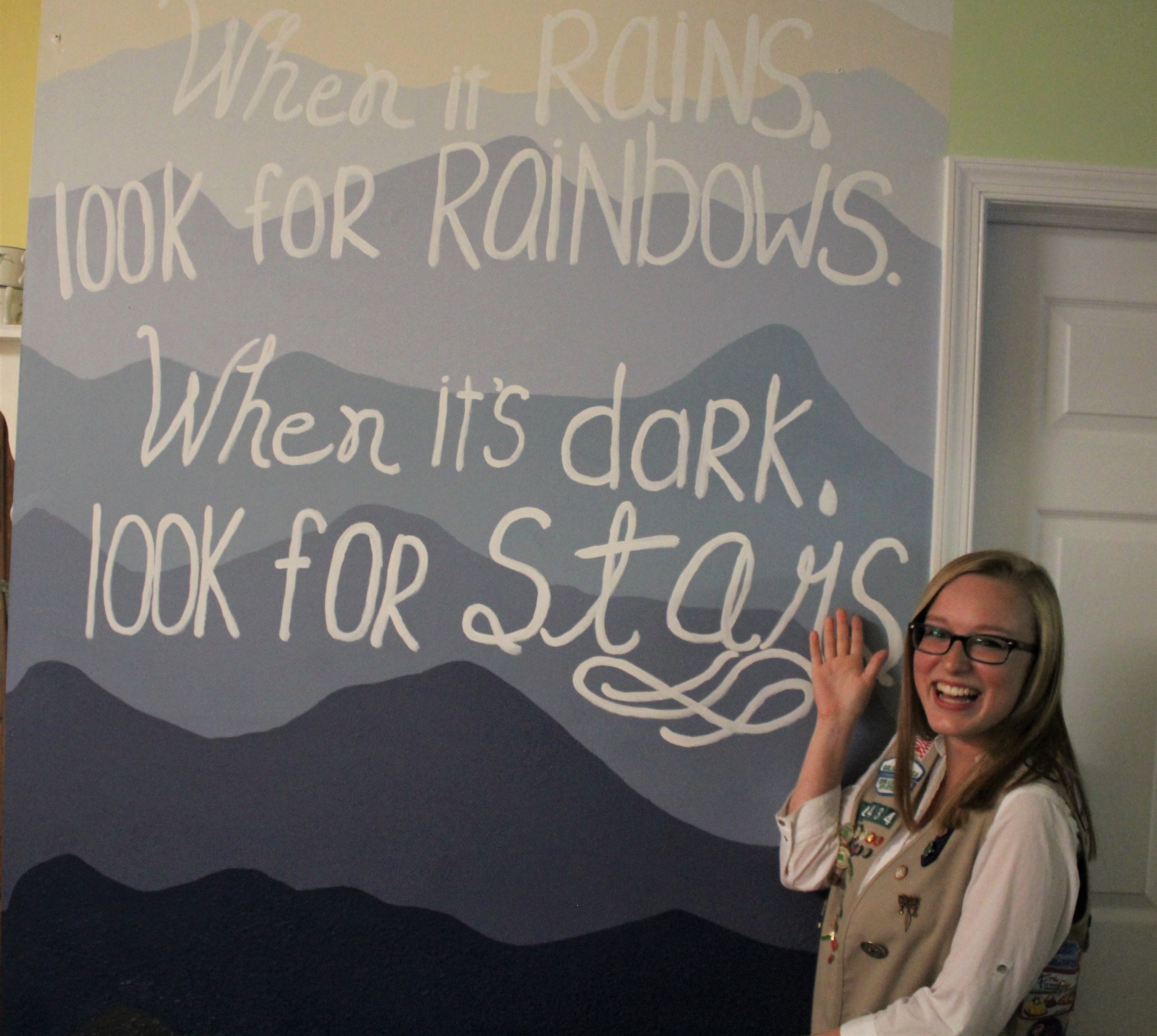 Tori Tomlin unveils her Girl Scout Gold Project Mural at Family Promise of Cape May County. The Gold Award is equivalent to the Boy Scout Eagle Award. 