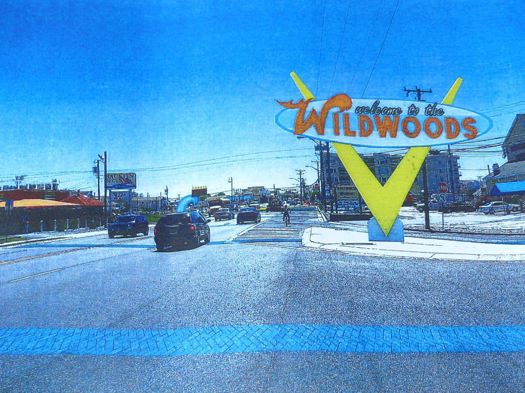 Artist's rendering of the welcome sign on Rio Grande Avenue looking east from George Redding Bridge.