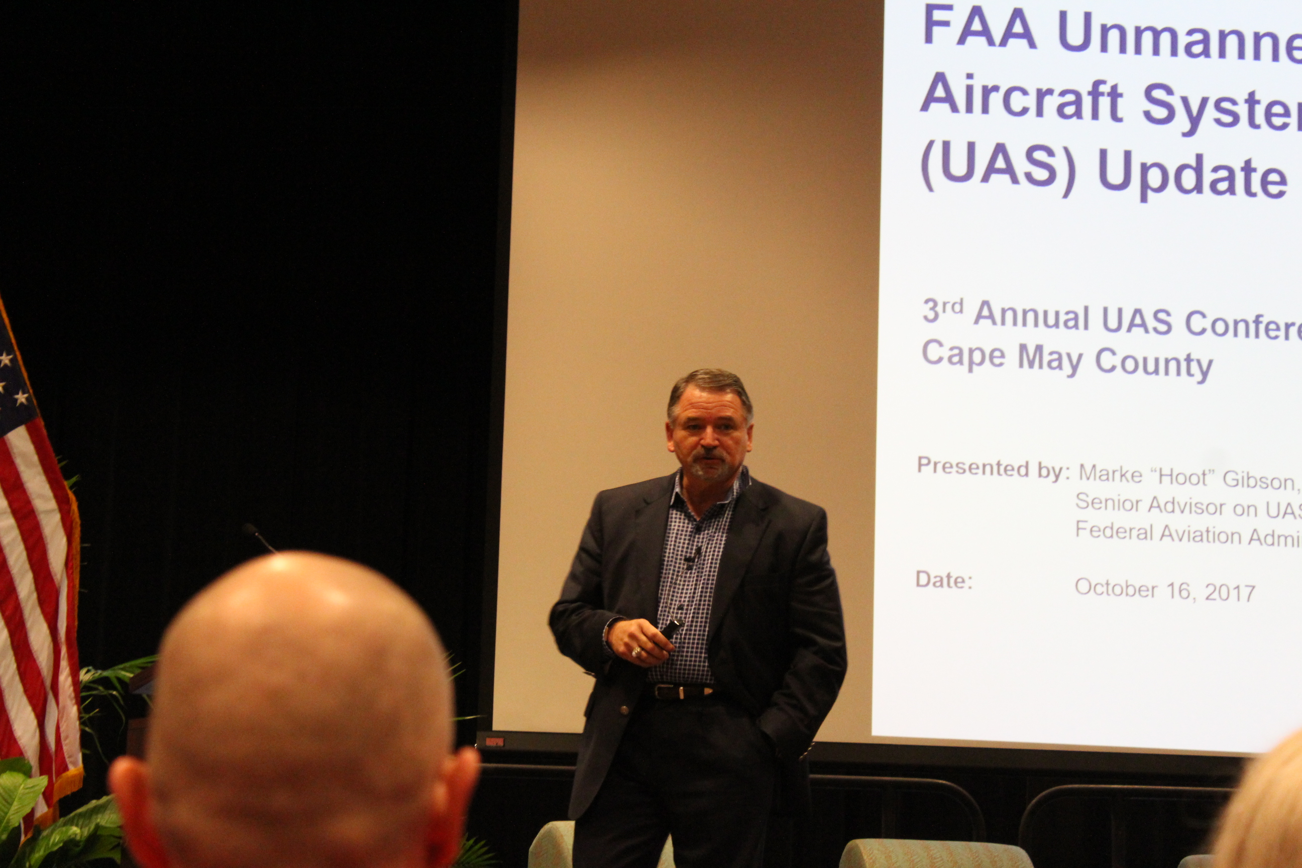 FAA Senior UAS Advisor retired Air Force Maj. Gen. Marke Gibson addresses UAS conference in Cape May Oct. 16.