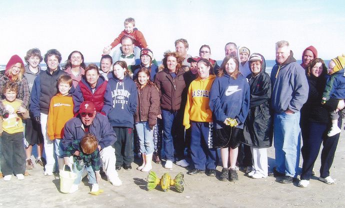 Junod family during a 2007 Thanksgiving reunion vacation. The family numbers 31 who will meet in Ocean City this week.