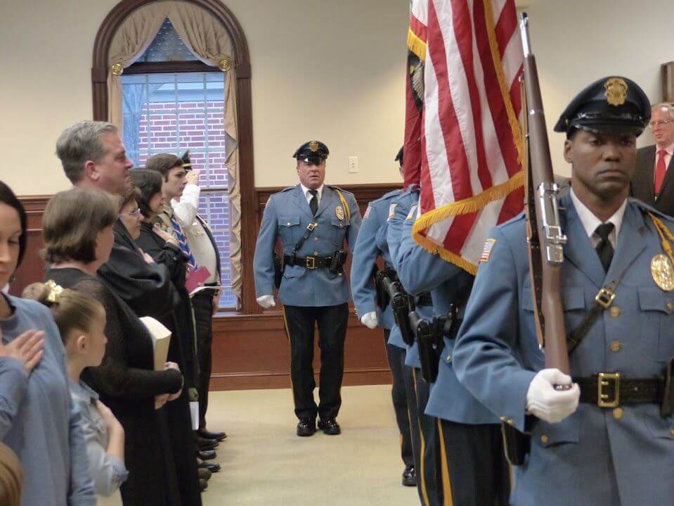 Cape May County Sheriff's Department Honor Guard posts colors to begin Jan. 9 reorganization meeting at the Administration Building