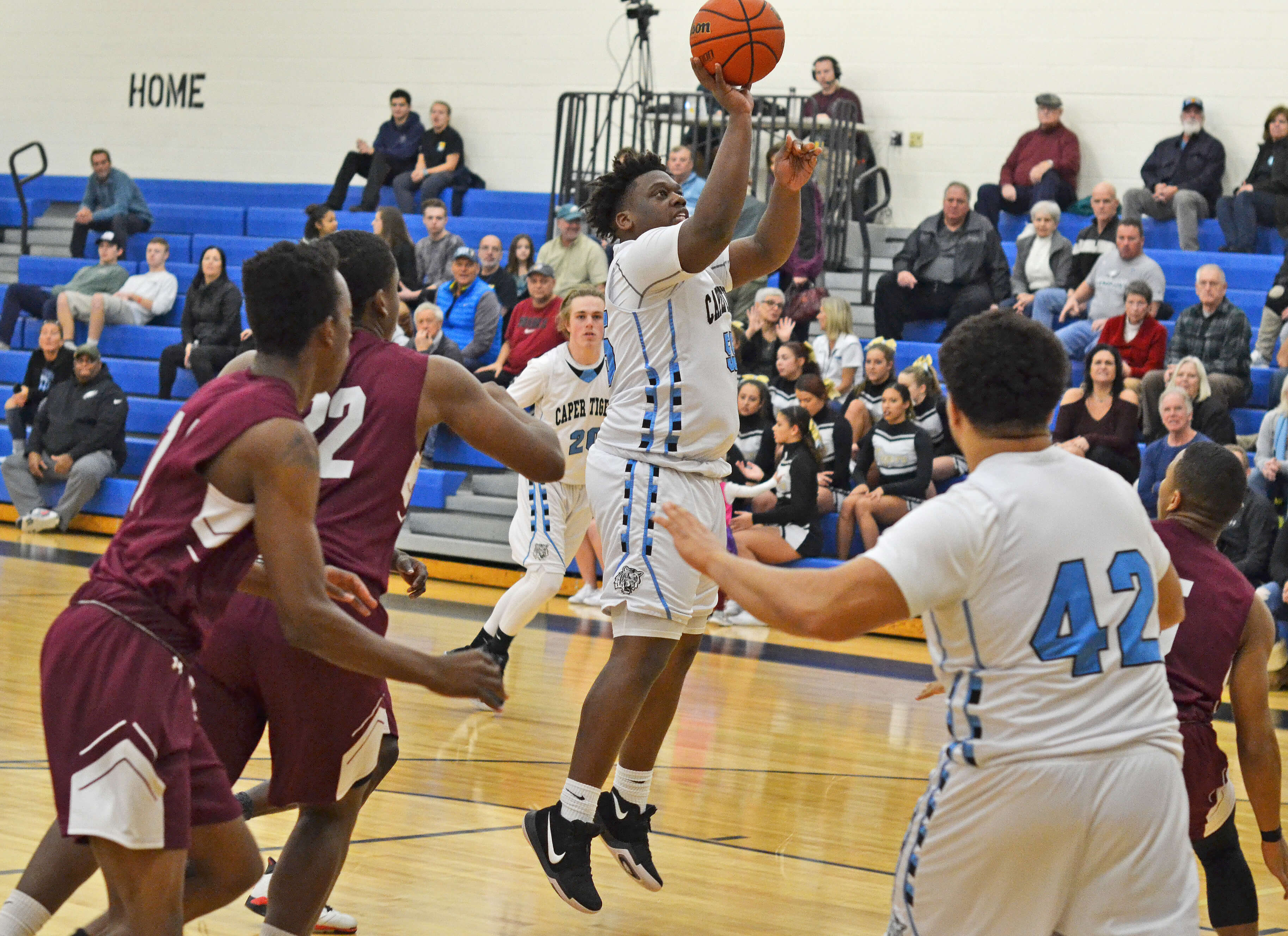 Lower Cape May's Khamar Matthews shoots in the team's first round playoff win against Penn Tech on Feb. 27.