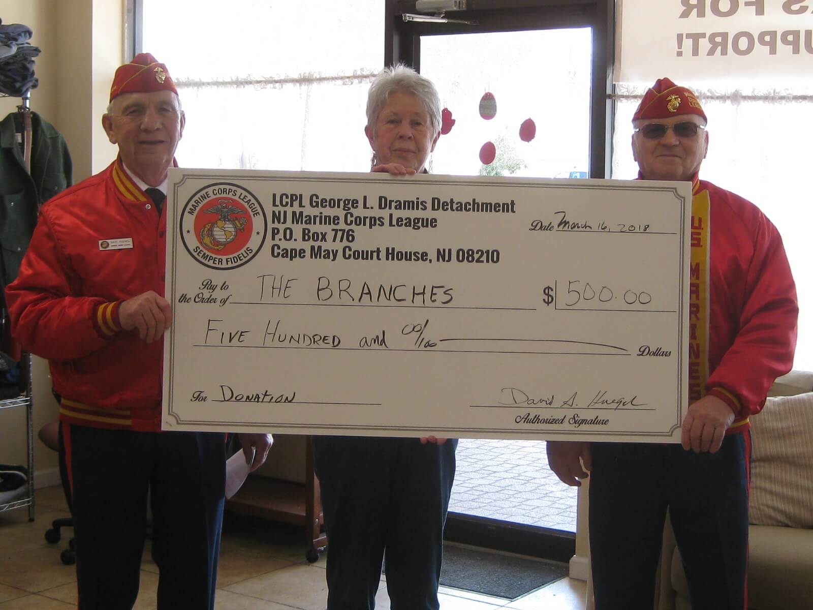 Marine Corps Detachment of Cape May County Makes Yearly Donation to the Branches