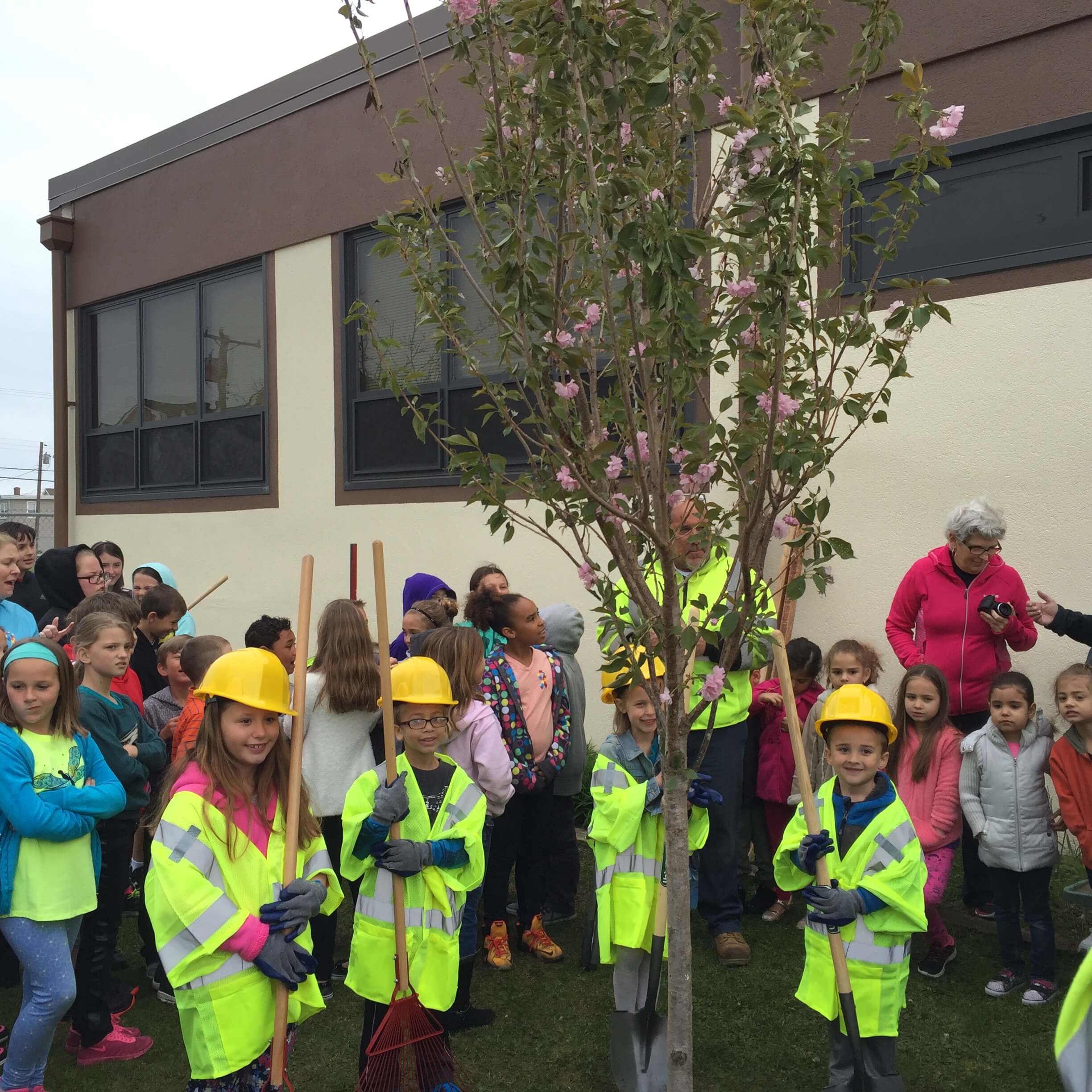 Margaret Mace School students planted a tree on Arbor Day.