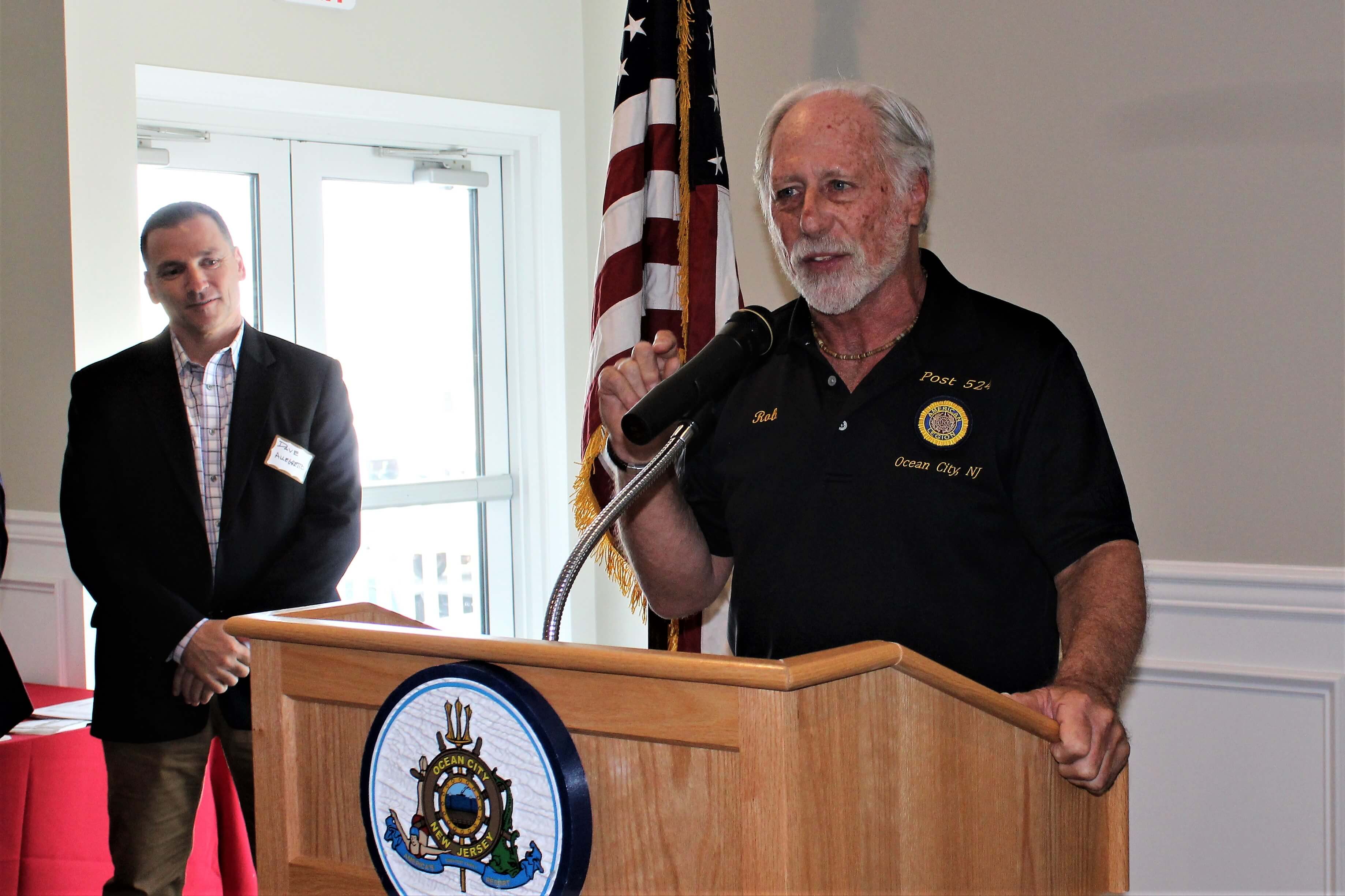 American Legion member Rob Cozen welcomes the Greater Ocean City Chamber of Commerce to the new Morvay-Miley American Legion Post 524 building at 46th Street and West Avenue at a lunch meeting April 12. Years in the works