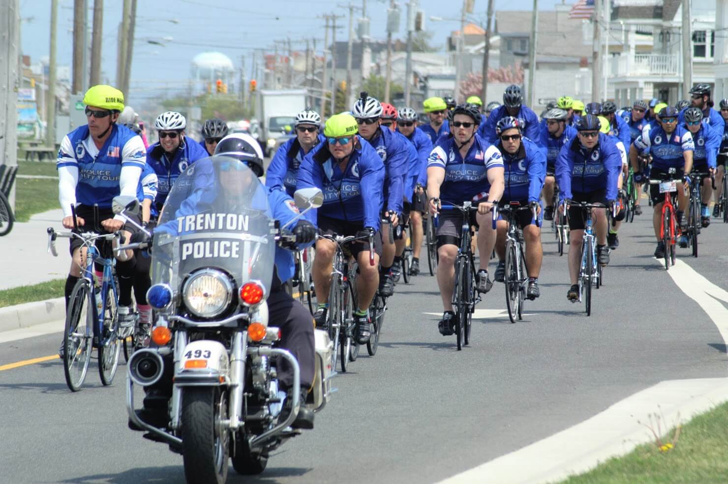 Riders on the Police Unity Tour prepare to stop to pay tribute to Wildwood Crest Police Officer Eugene "Gino" Miglio