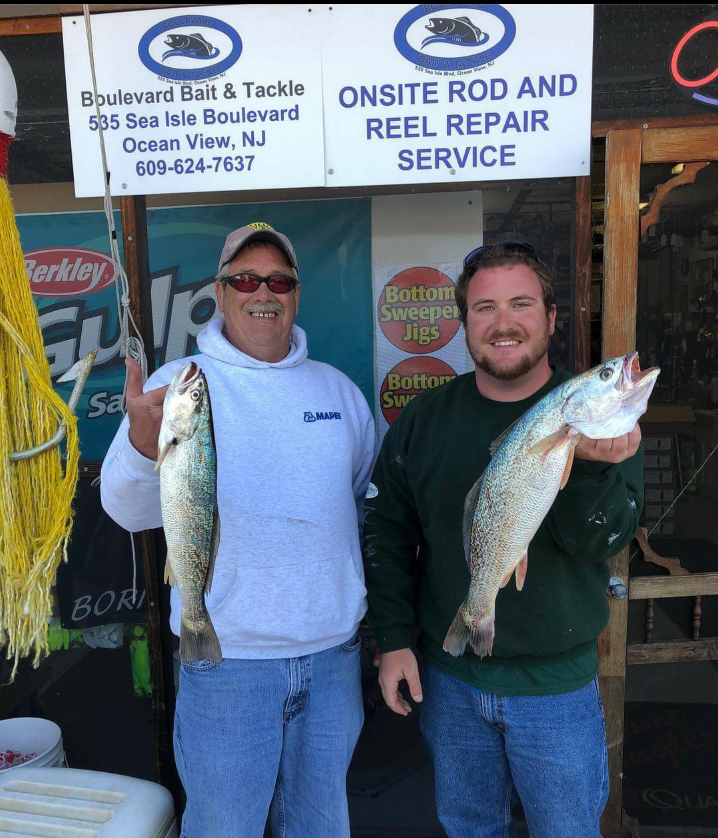 Dean and John Mel with their two nice weakfish.