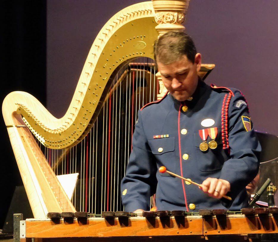 Xylophone music fills Lower Cape May Regional High School's performing arts center as MU1 Nathan Lassell performs during June 8 Coast Guard Band concert.