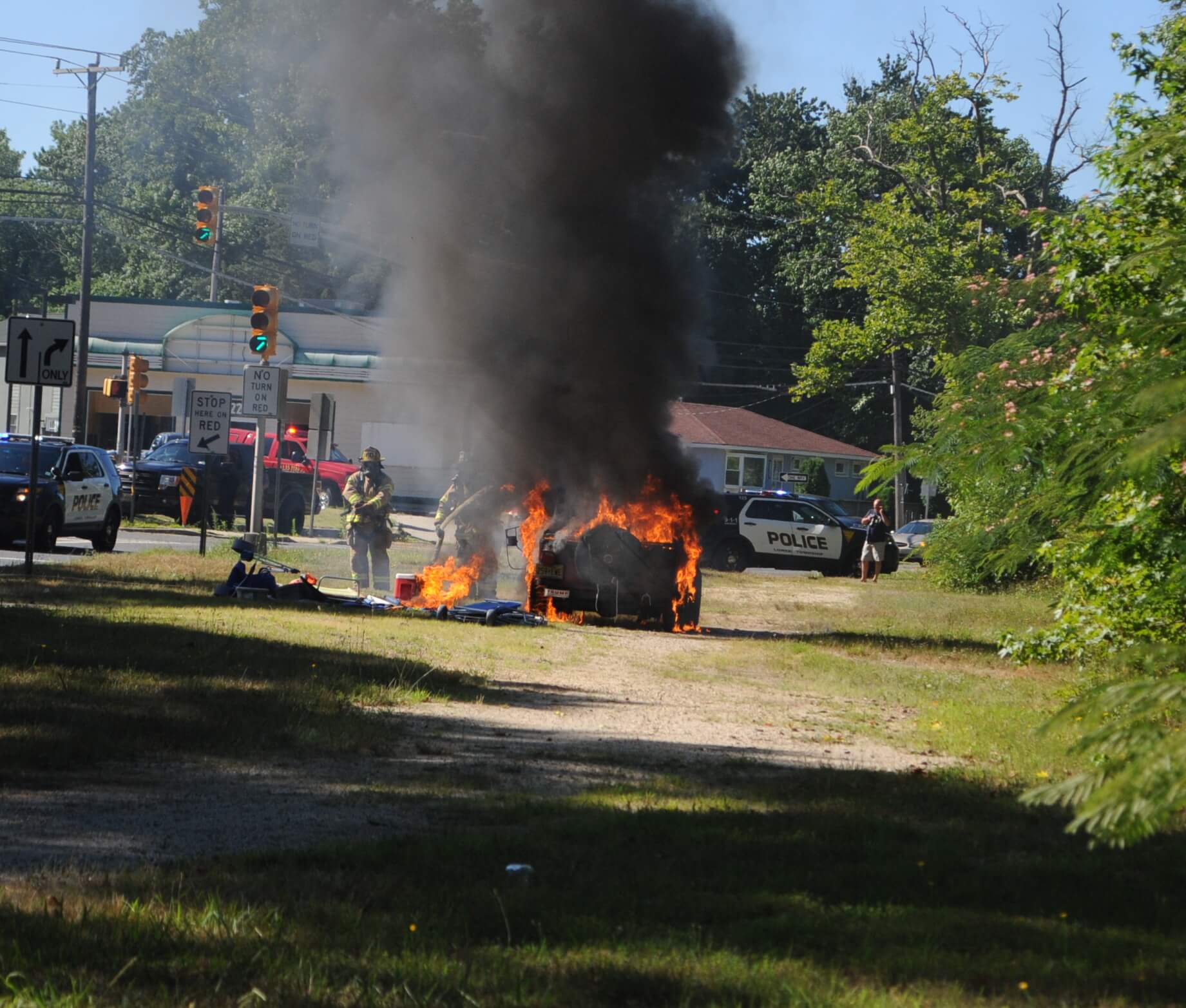 Smoking Jeep Erupts in Flames