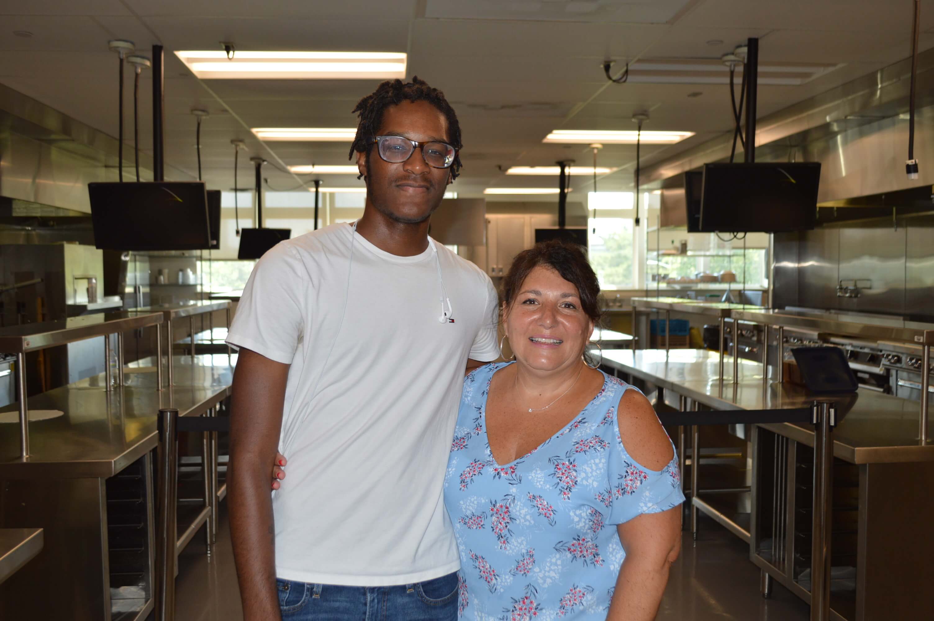 Ahmad Reed of Marmora and Maria Cotton of Williamstown share a smile after learning they both just won the “Cook Your Way to $18K” Contest cook-off that was held Aug. 2 at Atlantic Cape Community College’s Charles D. Worthington Atlantic City Campus.