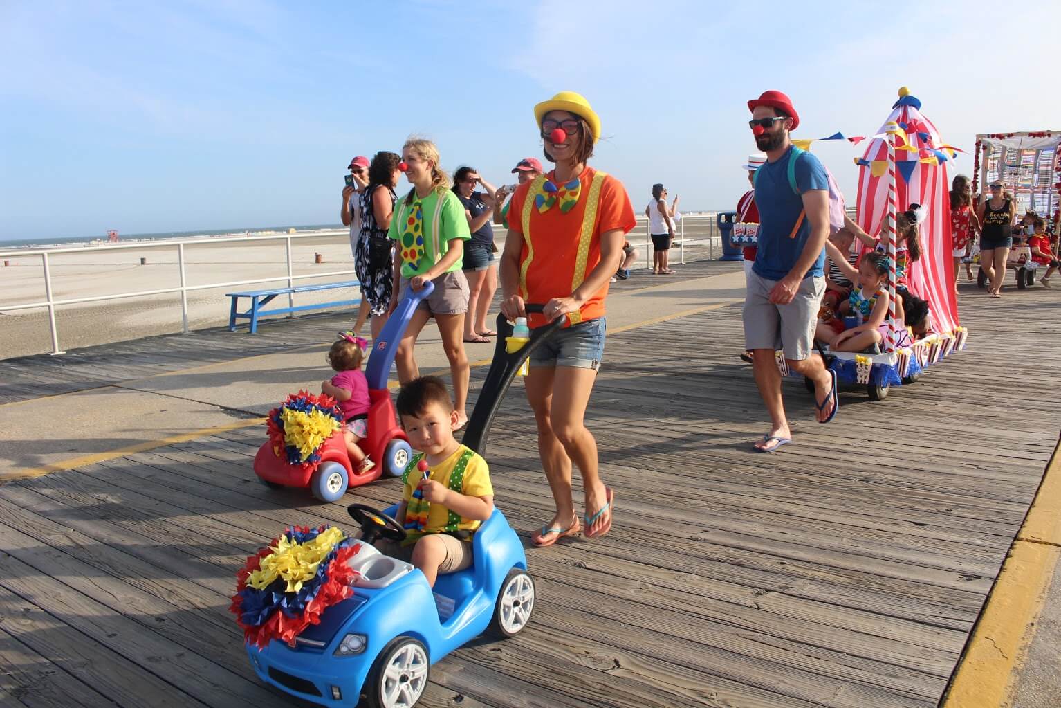 A clown-themed family walks on the Wildwood Boardwalk in the 109th annual Wildwood Baby Parade Aug. 1.
