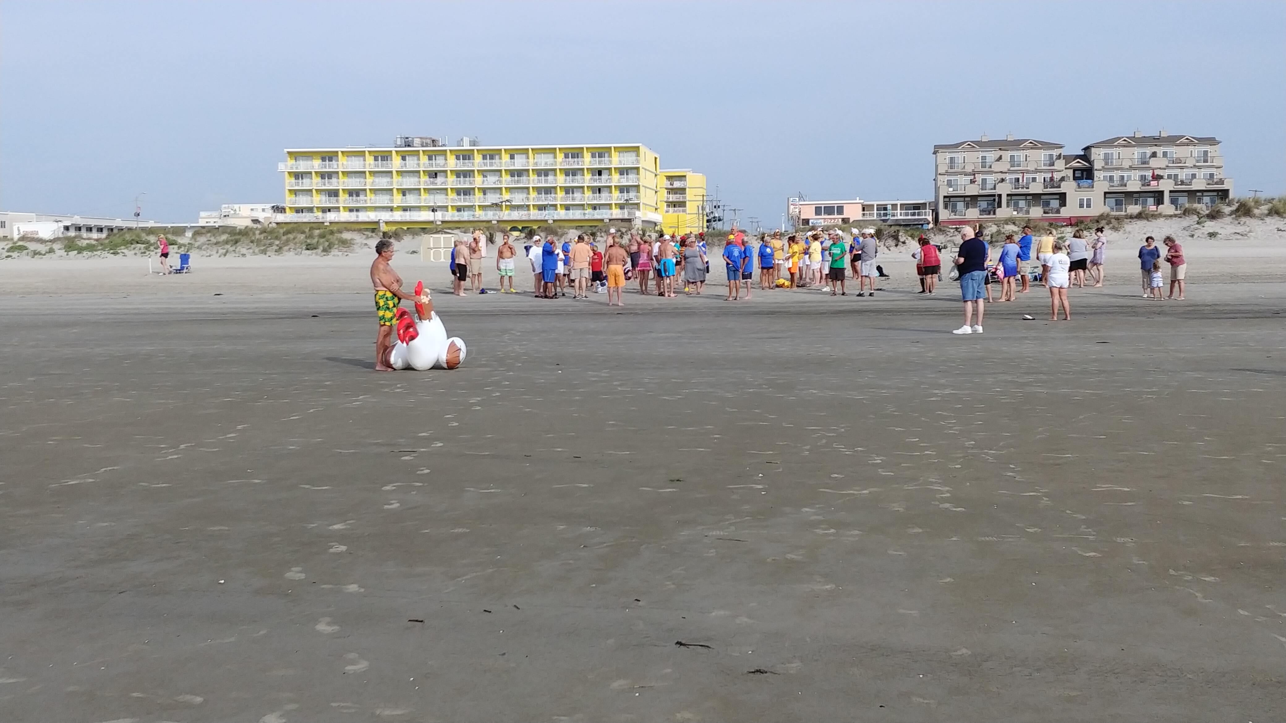 Group prepares to enter the ocean on North Wildwood's 16th Avenue beach.