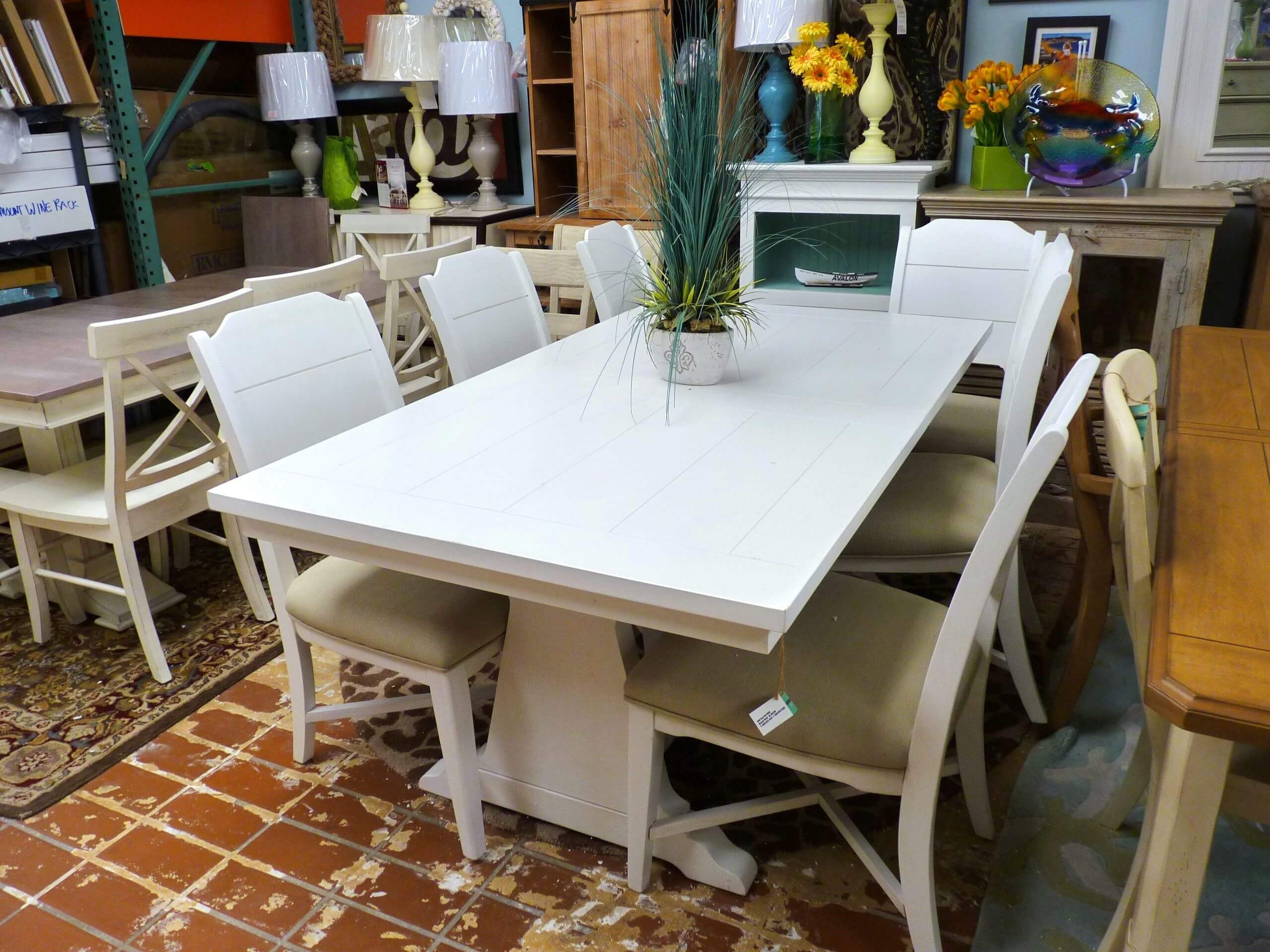 Magnussen Coventry Lane dining table with six chairs and an extension leaf for $1