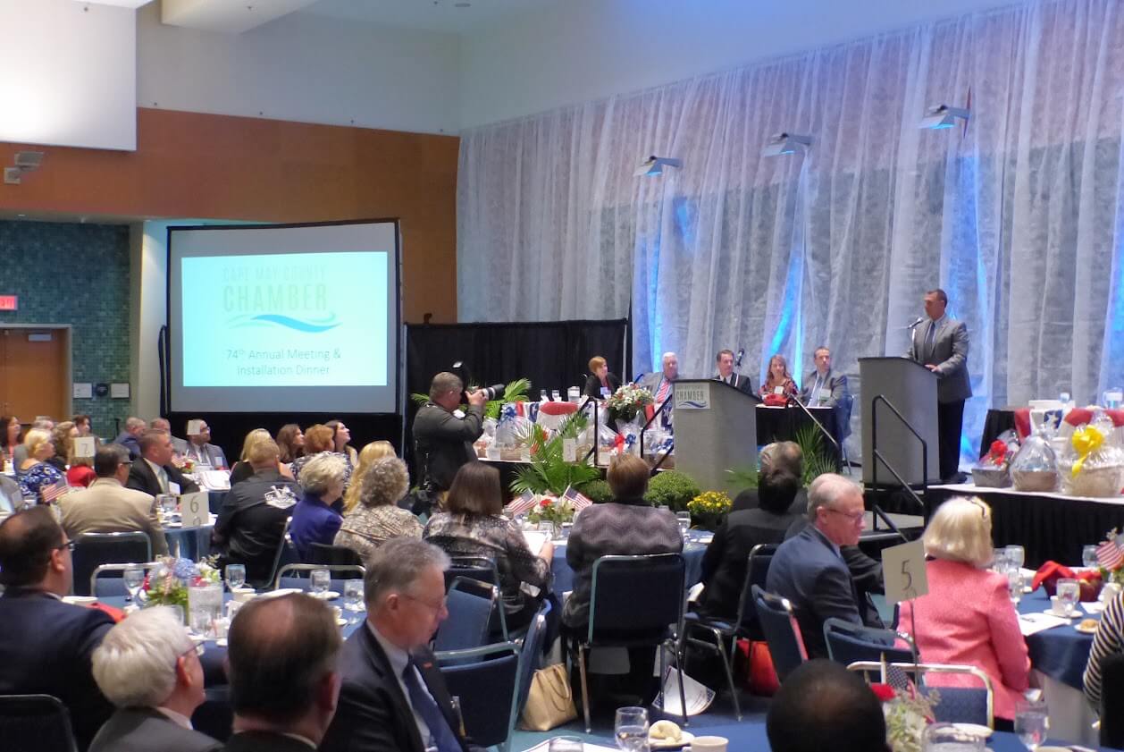 U.S. Rep. Frank LoBiondo (R-2nd) addresses 250 members of the Cape May County Chamber of Commerce at the body’s 74th annual meeting and installation Oct. 17 at Wildwoods Convention Center.