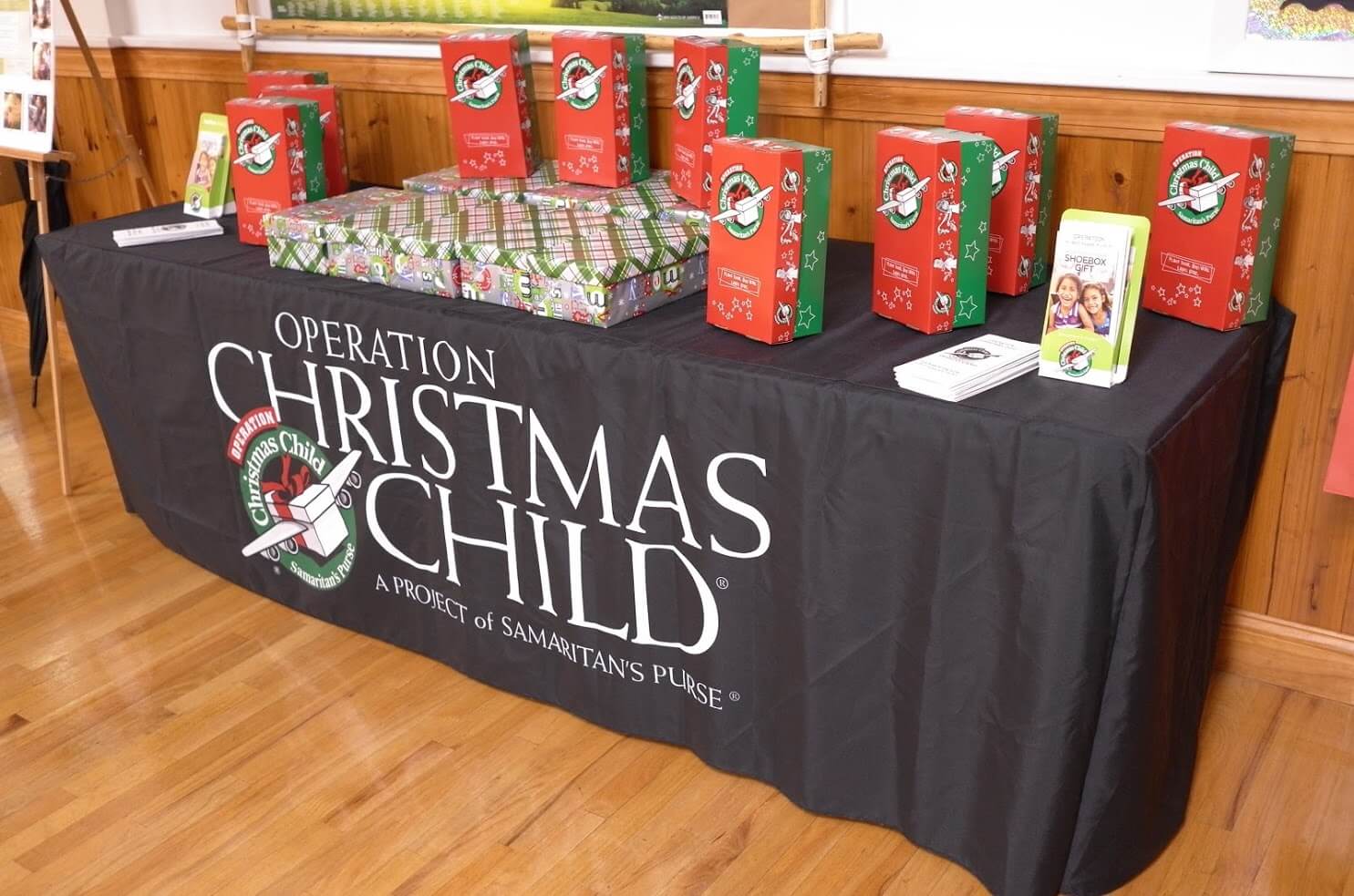 Shoe boxes ready for shipment to children in need worldwide via Operation Christmas Child.