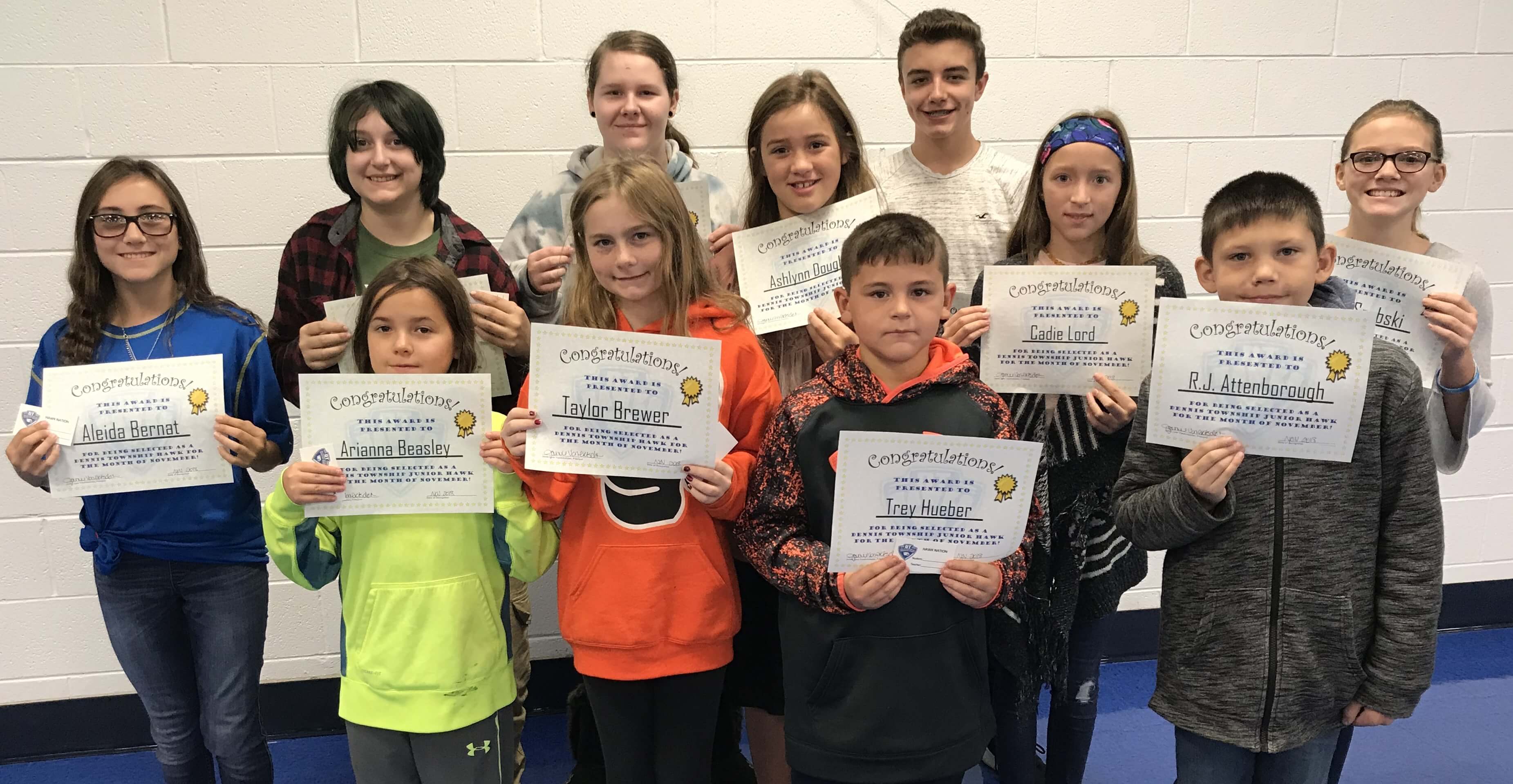 Dennis Township Elementary and Middle School Hawks and Junior Hawks of the month.