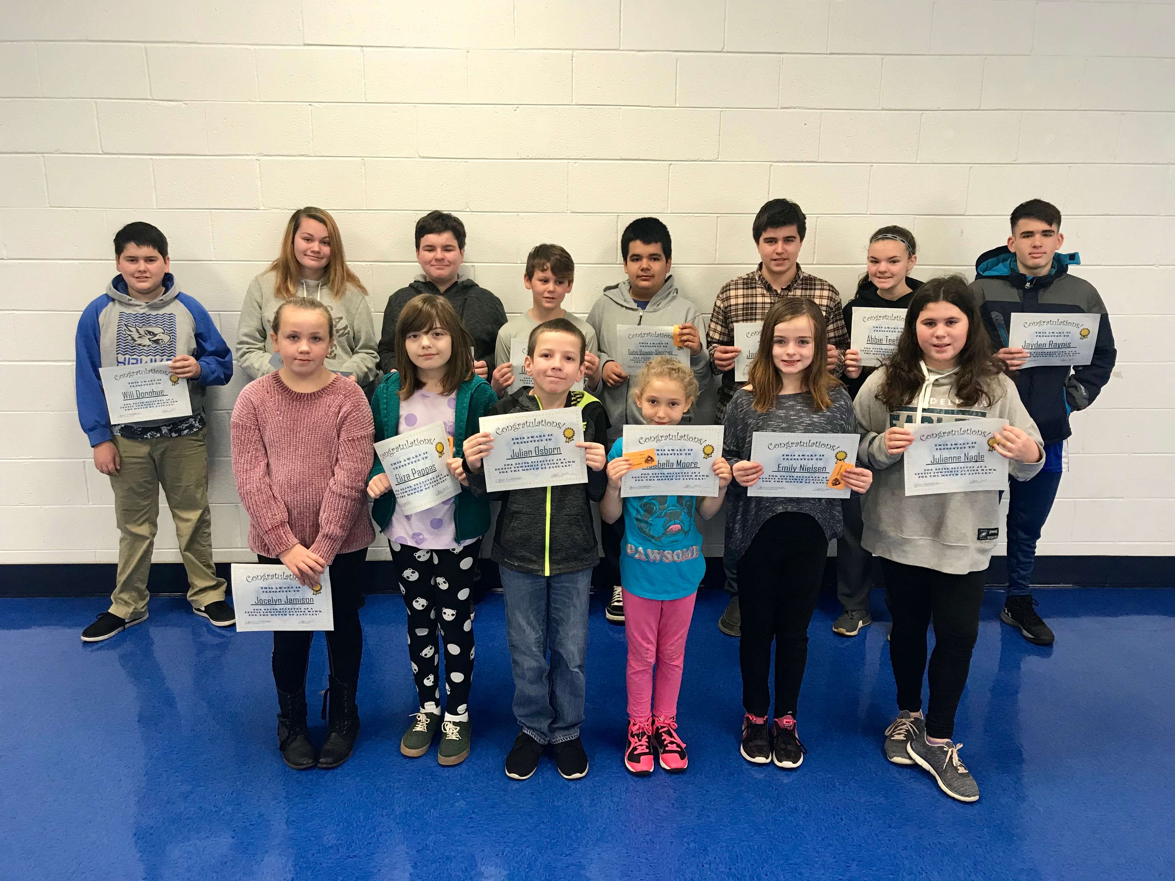 Dennis Township Elementary and Middle school's Hawks and Junior Hawks of the month for January 2019.