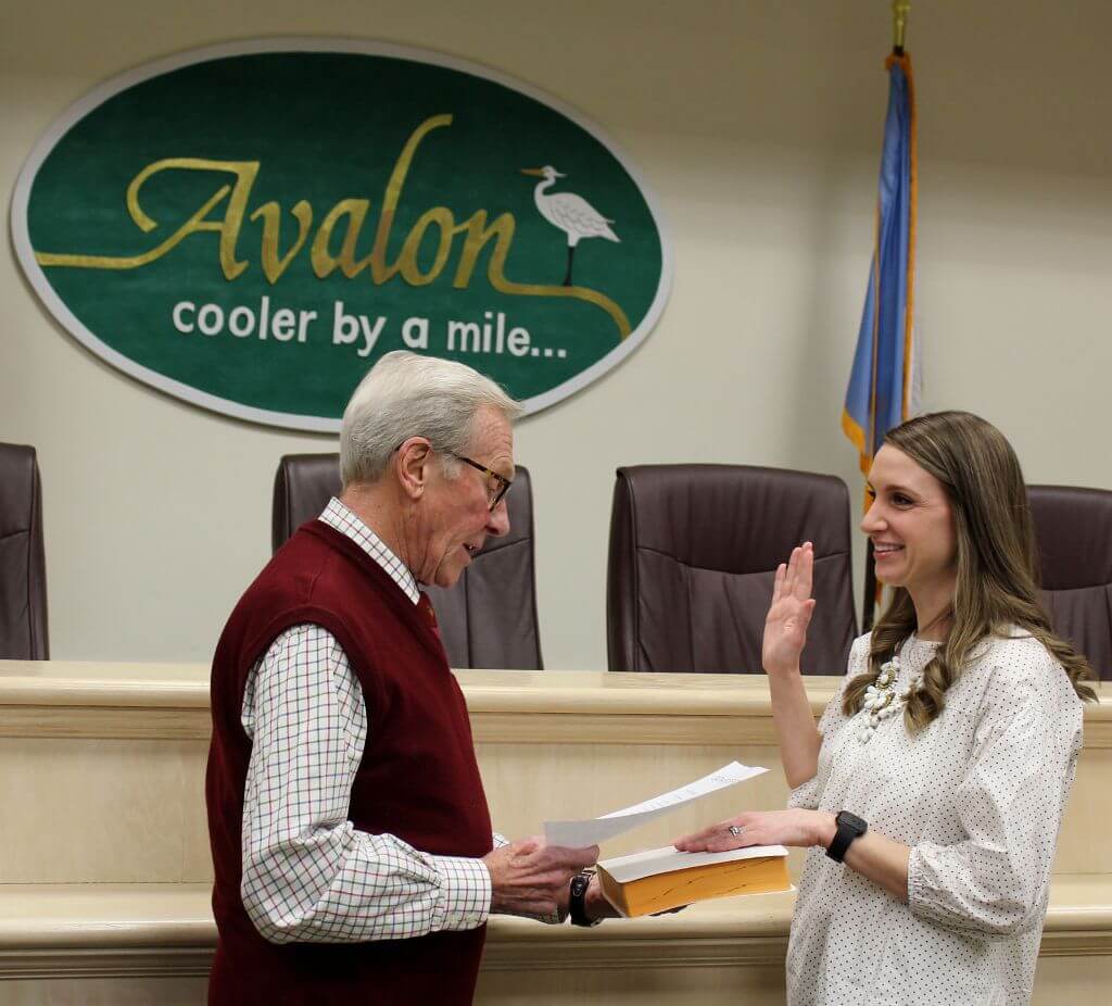 Avalon Deputy Municipal Clerk takes her oath from Mayor Martin Pagliughi Feb. 1.