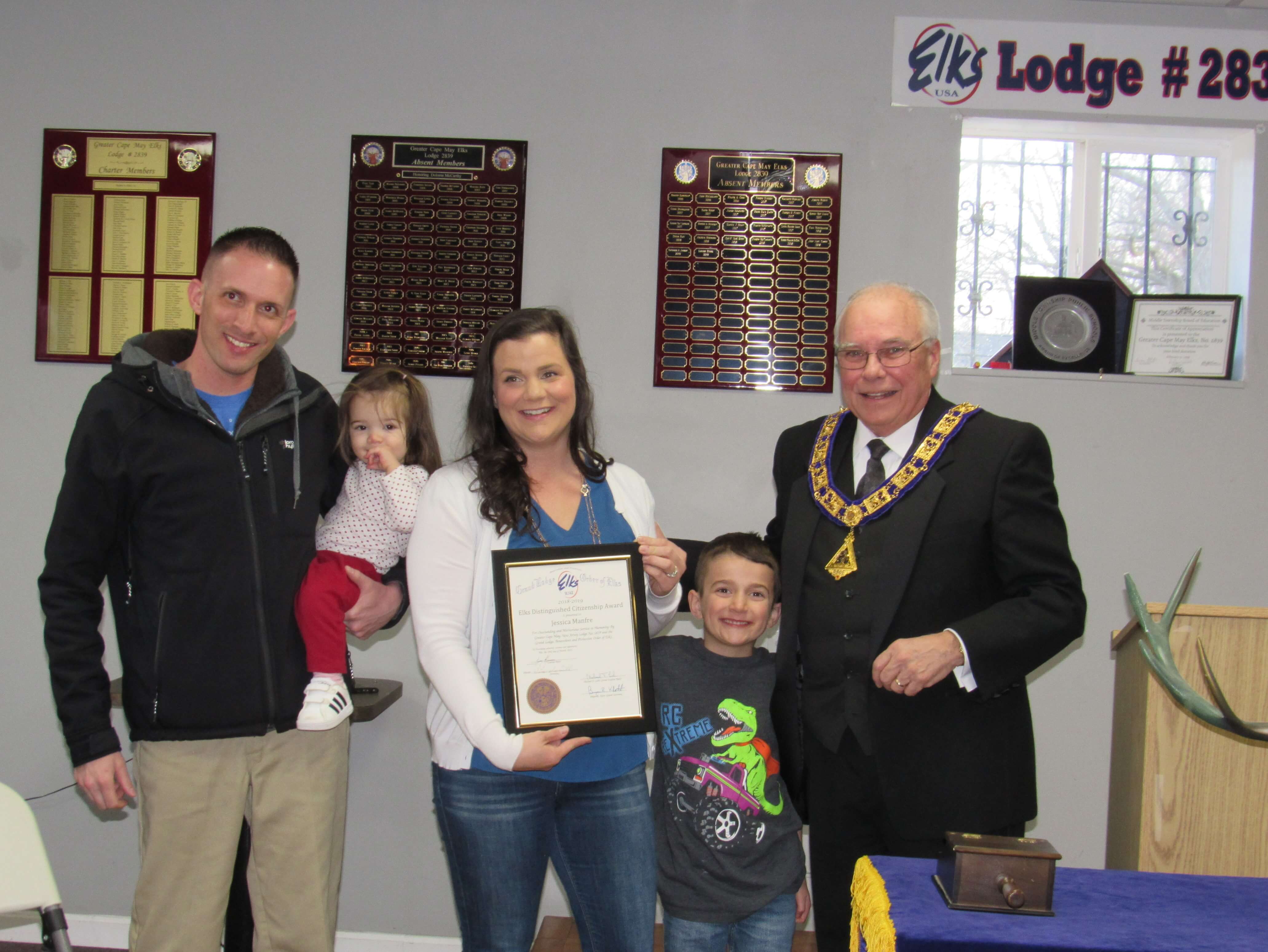 Jessica Manfre shown with her Citizen of the Year Award given by Greater Cape May Elks Lodge 1838. With Manfre