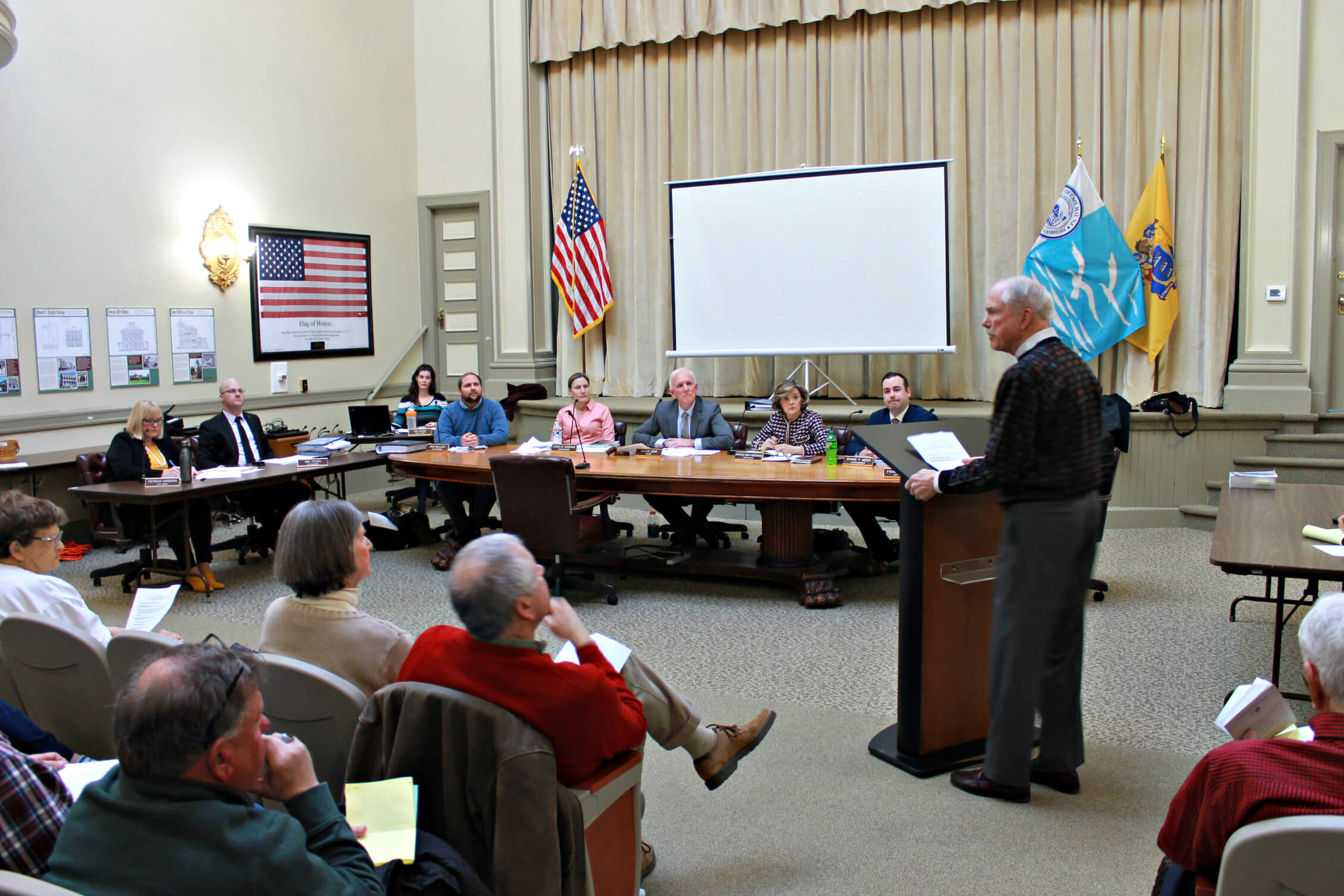 MAC Board President Tom Carroll addresses Cape May City Council in a dedication ceremony for the new City Hall HABS Exhibit March 19.