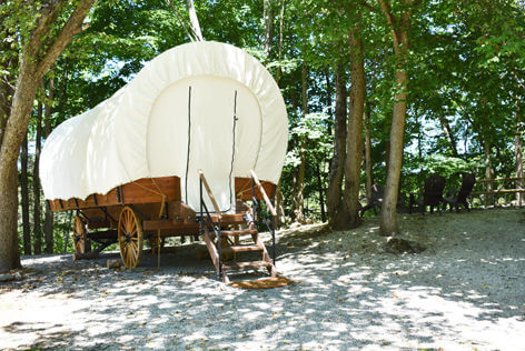 A covered wagon is part of the latest glamping trend